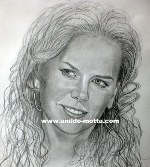 Nicole Kidman retrato a lápis, desenho Nicole Kidman