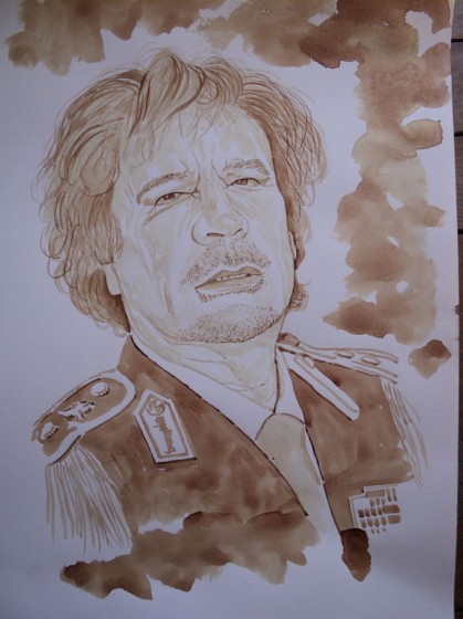 Muammar Kadafi retrato feito com sangue de porco
