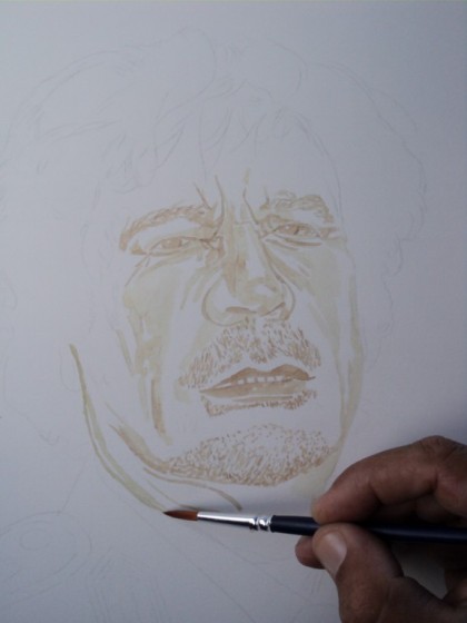 Muammar Kadafi retrato com sangue de porco