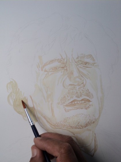 Muammar Kadafi retrato com sangue de porco