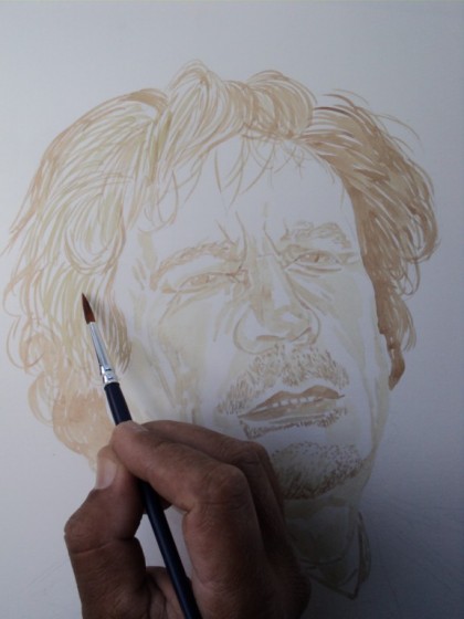 Muammar Kadafi retrato com sangue de porco