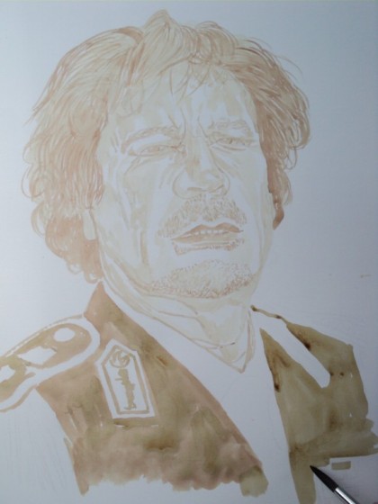 Muammar Kadafi retrato com sangue de porco