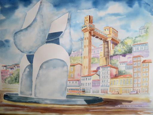 Elevador Lacerda em aquarela. Salvador Bahia