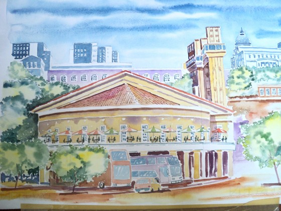 Mercado modelo com aquarela