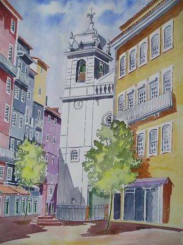 Igreja São Bartolomeu. Aquarela Portugal Igreja São Bartolomeu. Aquarela Portugal